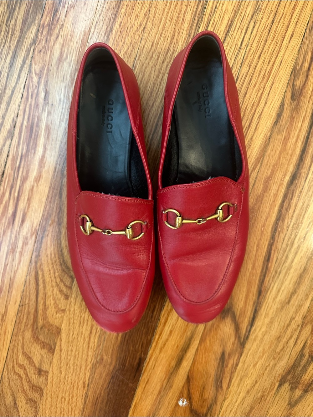 Gucci Red Leather Horsebit Slip-On Loafers - Women's